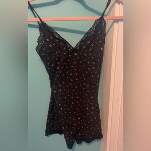 SKIMS Black Floral Lace Fits Everybody Shorts Bodysuit